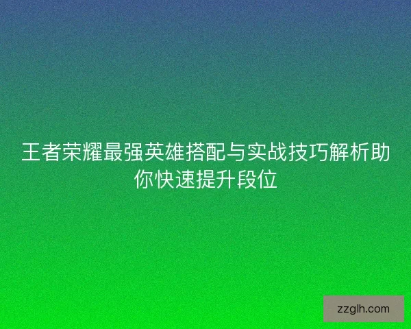 王者荣耀最强英雄搭配与实战技巧解析助你快速提升段位